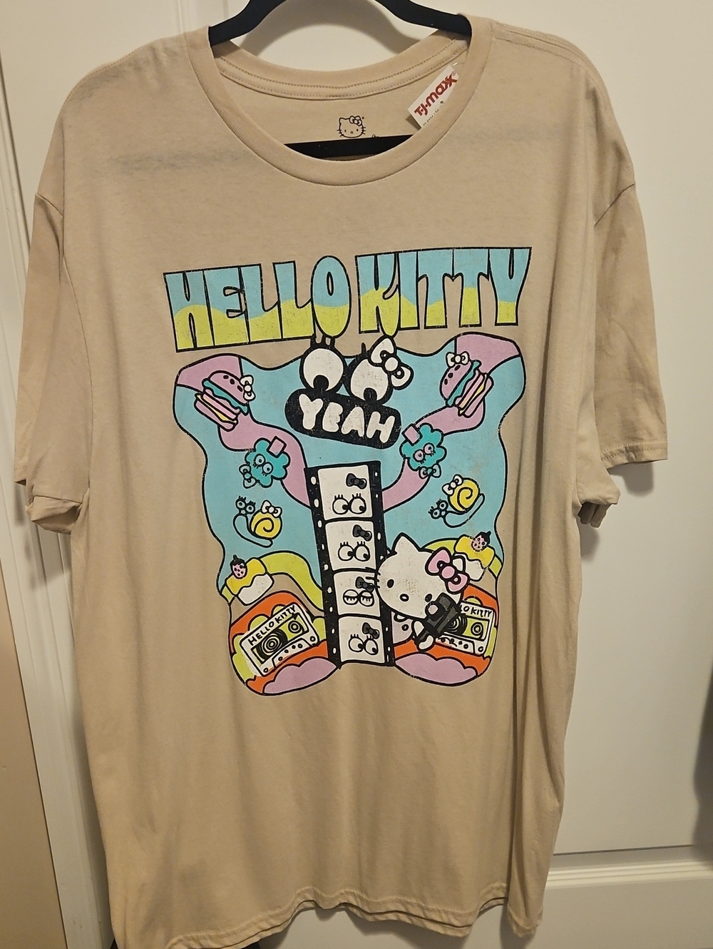Hello Kitty Graphic Tee - Beige with Pastel Print Sz XL NWT